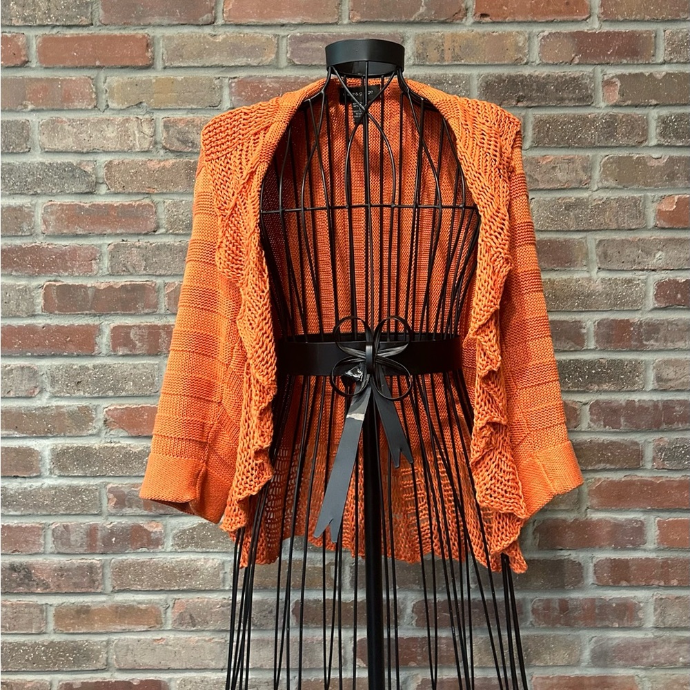 Cable & Gauge Orange Ribbed, Draped Cardigan Size Large, NWOT
